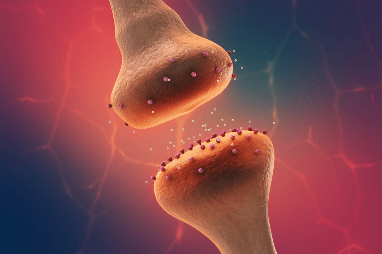 illustration of neurons connecting at a synapse