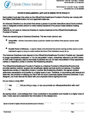 Notice Regarding Advance Directive Policy